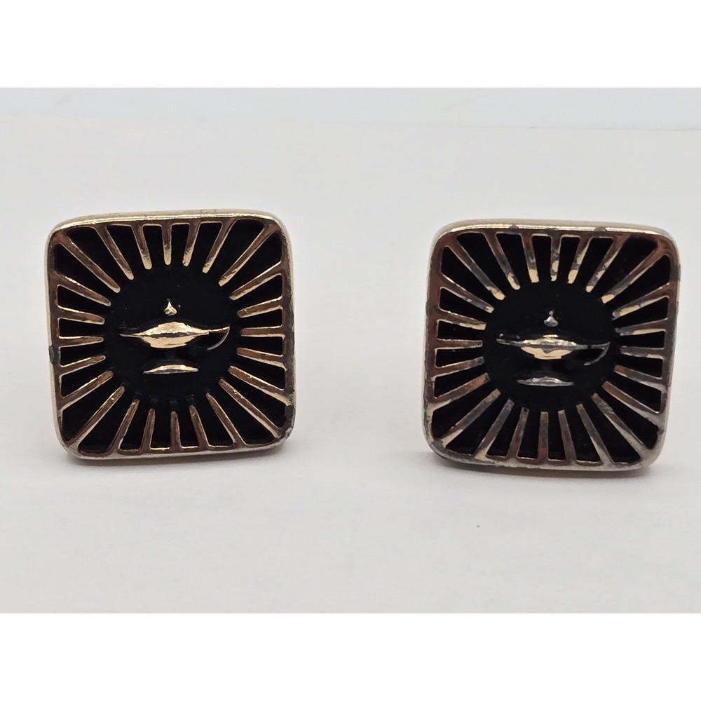 Hickok Cufflinks Vintage Gold Tone Black Lamp Sun Burst Design